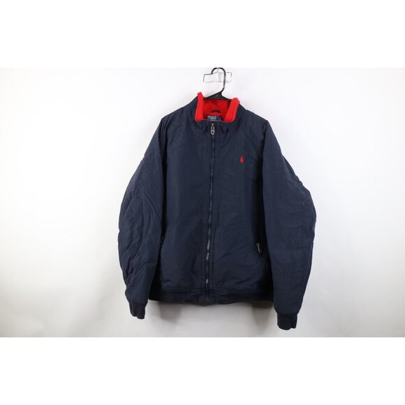 Vintage 80s 90s Ralph Lauren Mens XL Faded Fleece Lined Full Zip Jacket Blue